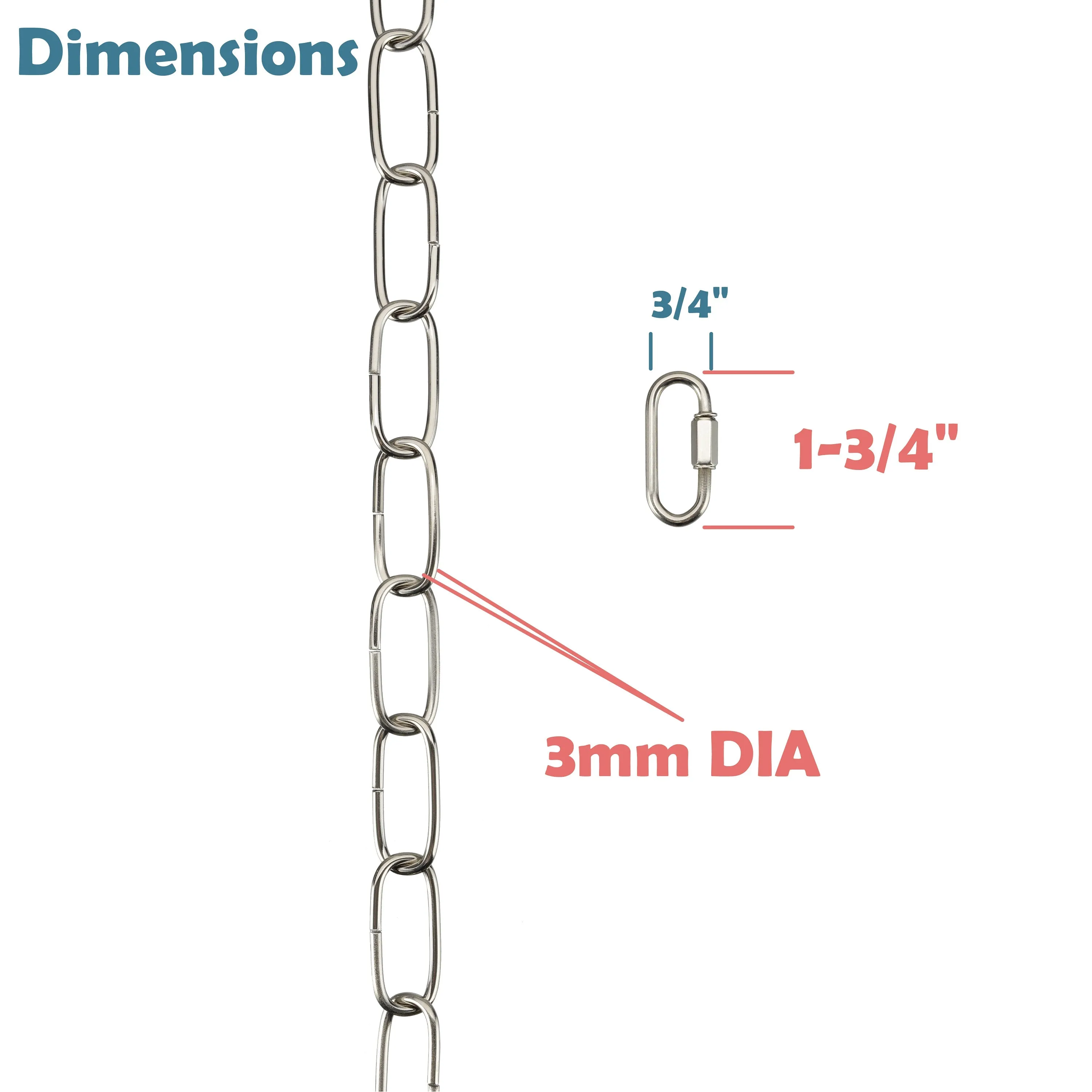 # 21113-11,Steel 6 Feet Heavy Duty Chain & Quick Link Connector for Hanging Up Maximum Weight 40 Pounds-Lighting Fixture/Swag Light/Plant in Nickel.11 Gauge.