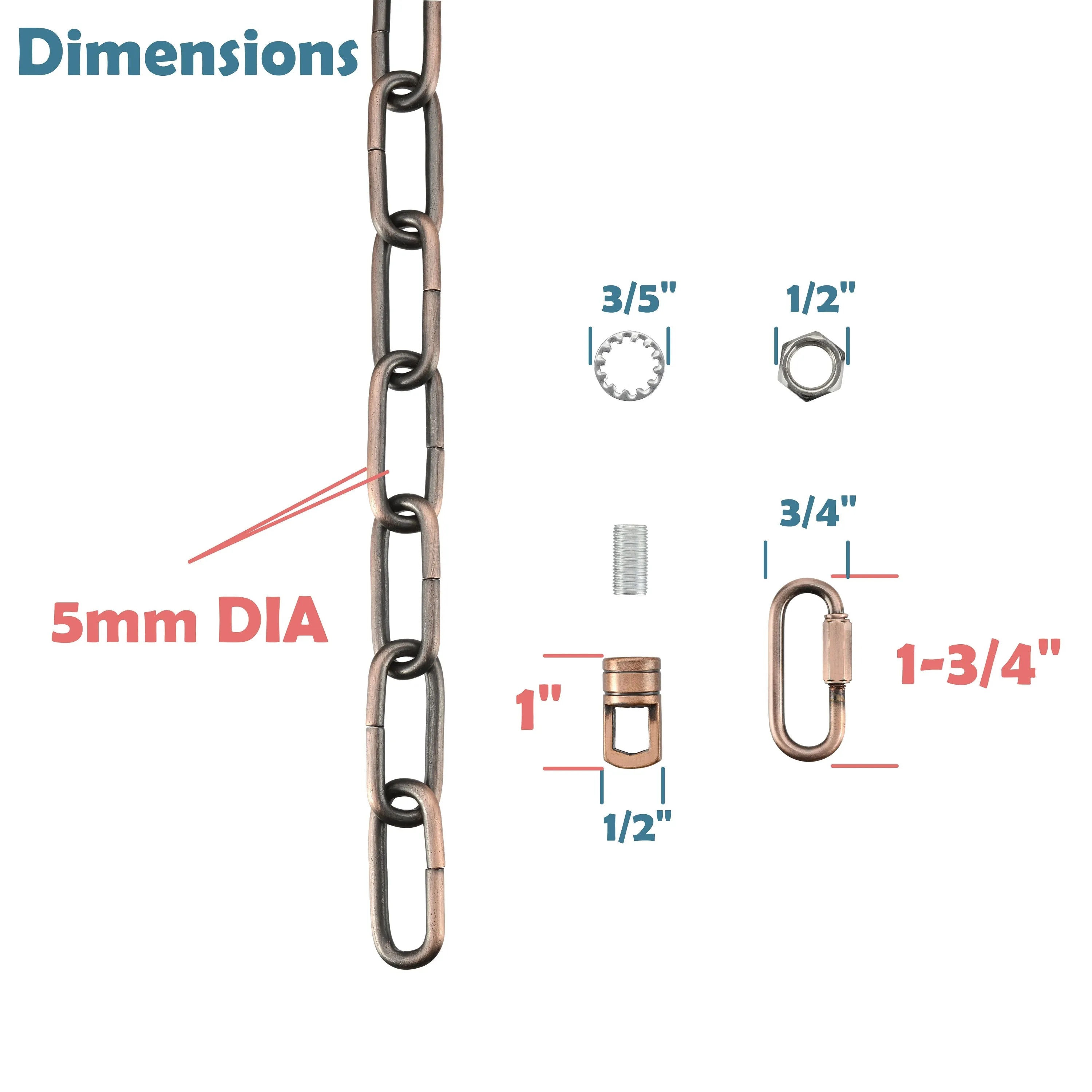 # 21119-01,Steel 1 Feet Heavy Duty Chain & Quick Link Connector for Hanging Up Maximum Weight 120 Pounds-Lighting Fixture/Swag Light/Plant in Bronze.6 Gauge.