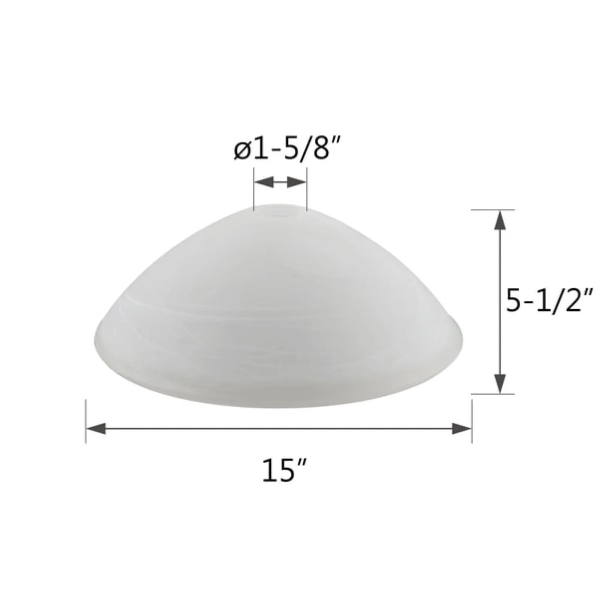 # 23113-01, Alabaster Glass Shade for Medium Base Socket Torchiere Lamp, Swag Lamp and Pendant, 1-5/8" Fitter x 15" Diameter x 5-1/4" Height.