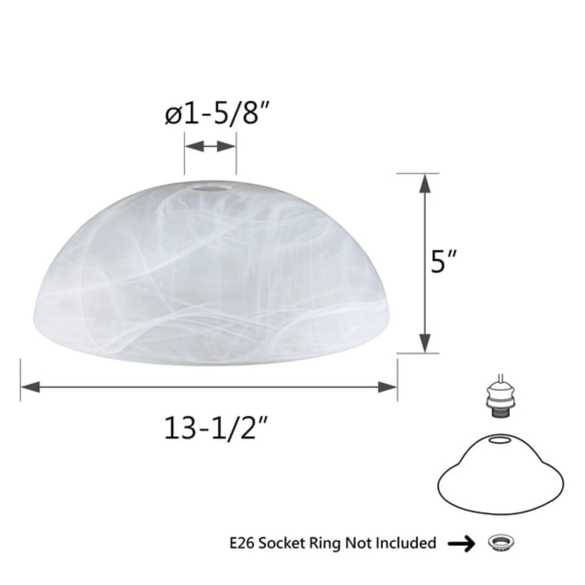 # 23133-11, Etched Alabaster Glass Shade for Medium Base Socket Torchiere Lamp, Swag Lamp and Pendant,13-1/2" Diameter x 5" Height.