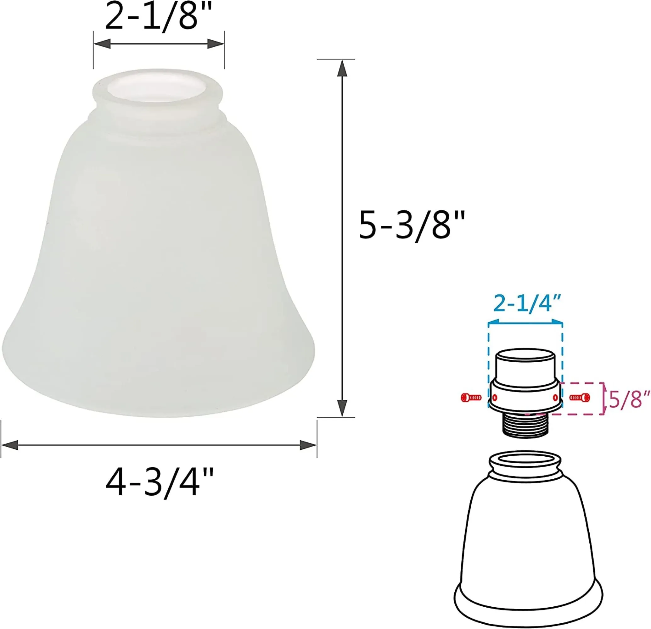 # 23136-4 Transitional Frosted Ceiling Fan Replacement Glass Shade.2-1/8"Fitter,4-3/4"Diameter x 5-3/8"Height.4 Pack