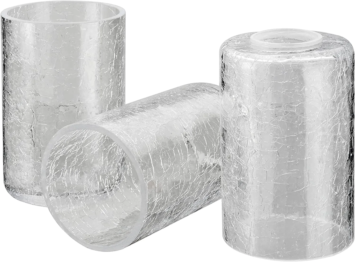 # 23614, Clear Cylinder Cracked Glass Shade.3-1/2"Dia x 5-3/4"H / Center Hole: 42mm. Sold in 1 / 2 / 3 & 4 Pack.