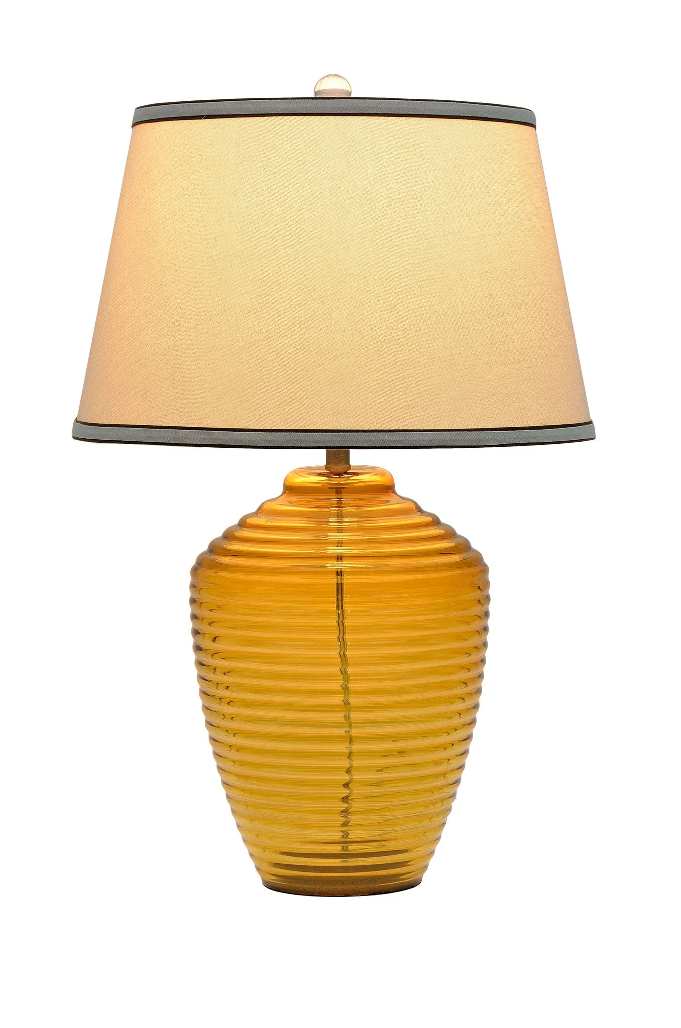 # 40018, 25" High Modern Glass Table Lamp, Amber Colored Finish with Empire Shaped Lamp Shade in Off White, 16" Wide