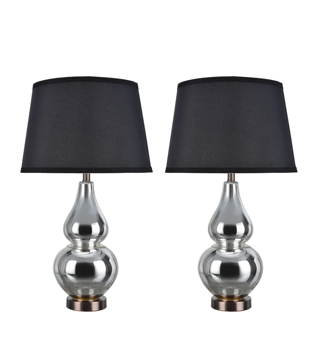 # 40022 Two Pack 26" H Modern Glass Table Lamp, Mercury, Antique Copper Base, Black Hardback Empire Shade, 15" W