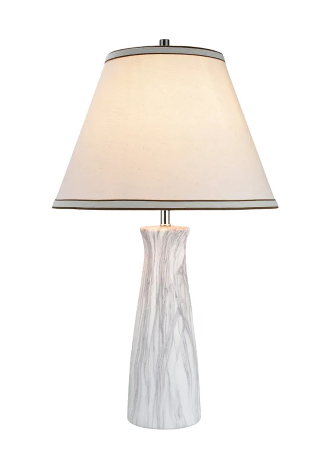 # 40077, 24" High, Traditional Ceramic Table Lamp, Marble with Hardback Empire Shaped Lamp Shade in Off-White, 14" Wide