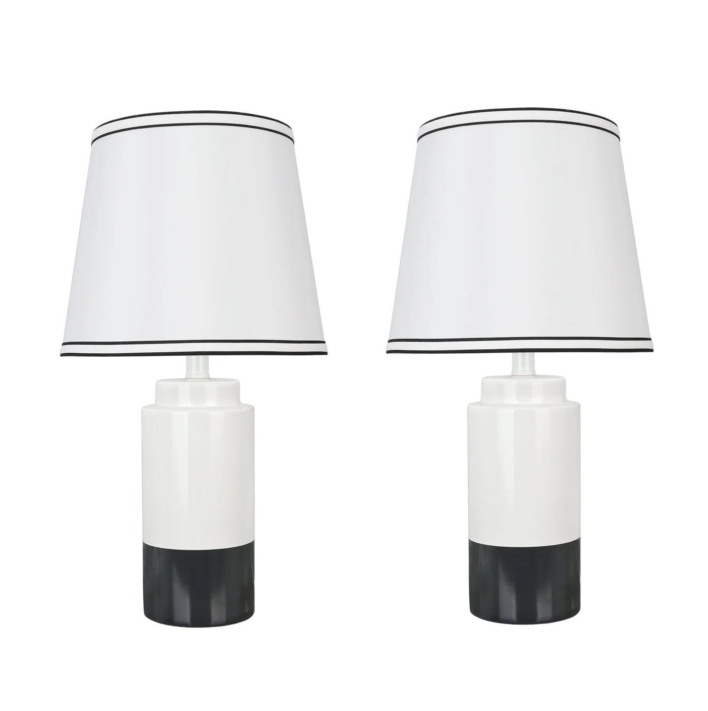 # 40114-32, Two Pack Set - 18 1/2" High Traditional Ceramic Table Lamp, Off White & Black and Empire Shaped Lamp Shade in Off White, 10" Wide