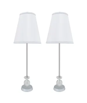 # 40152-12, Two Pack Set – 30" High Transitional Metal & Crystal Table Lamp, Chrome Finish and Hardback Empire Shaped Lamp Shade in White, 10" Wide