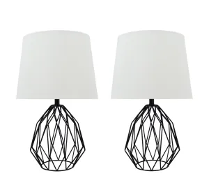 # 40158-12, Two Pack Set – 22" High Transitional Metal Wire Table Lamp, Matte Black Finish and Empire Shaped Lamp Shade in Cream, 12 1/2" Wide