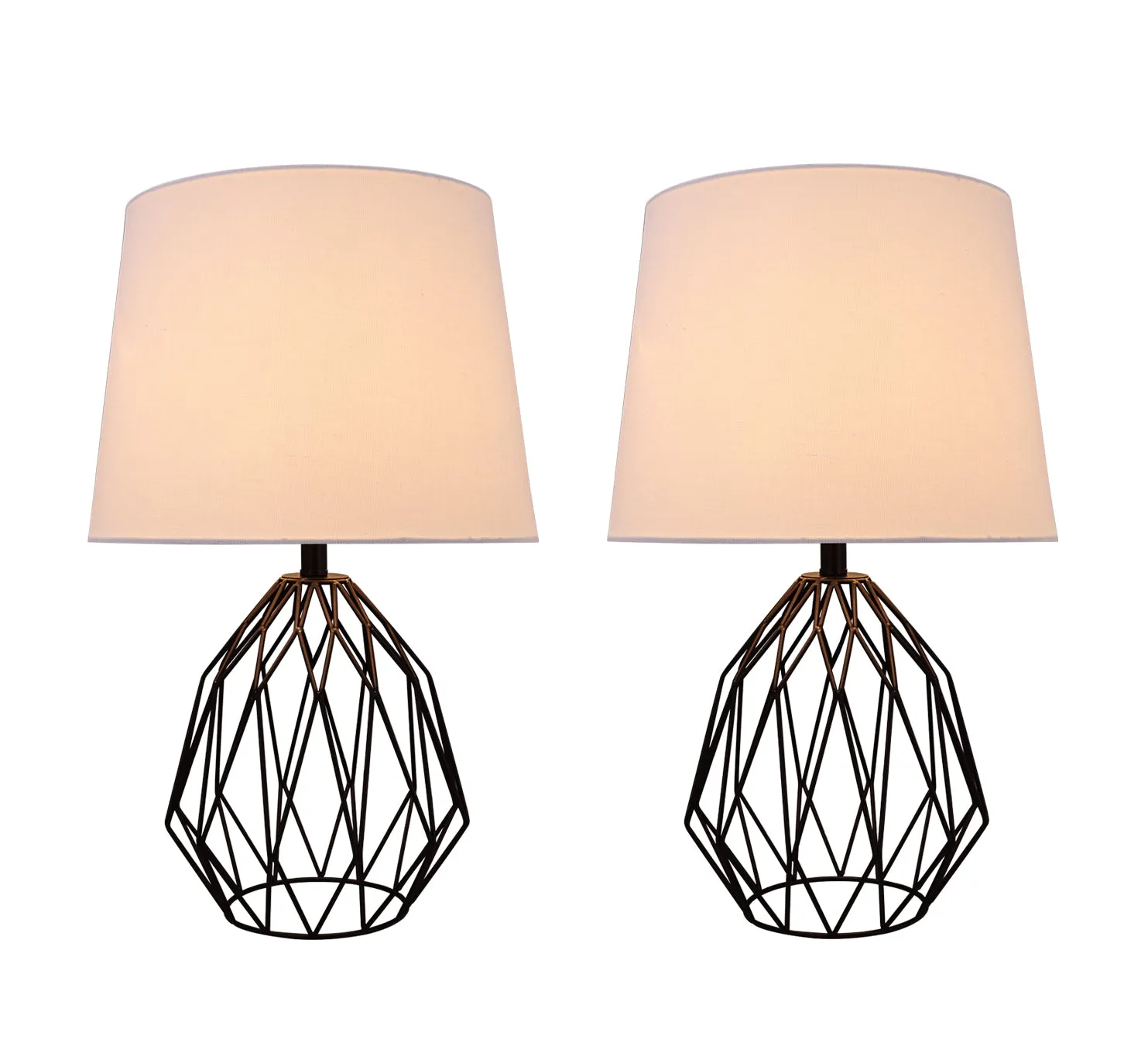 # 40158-12, Two Pack Set – 22" High Transitional Metal Wire Table Lamp, Matte Black Finish and Empire Shaped Lamp Shade in Cream, 12 1/2" Wide