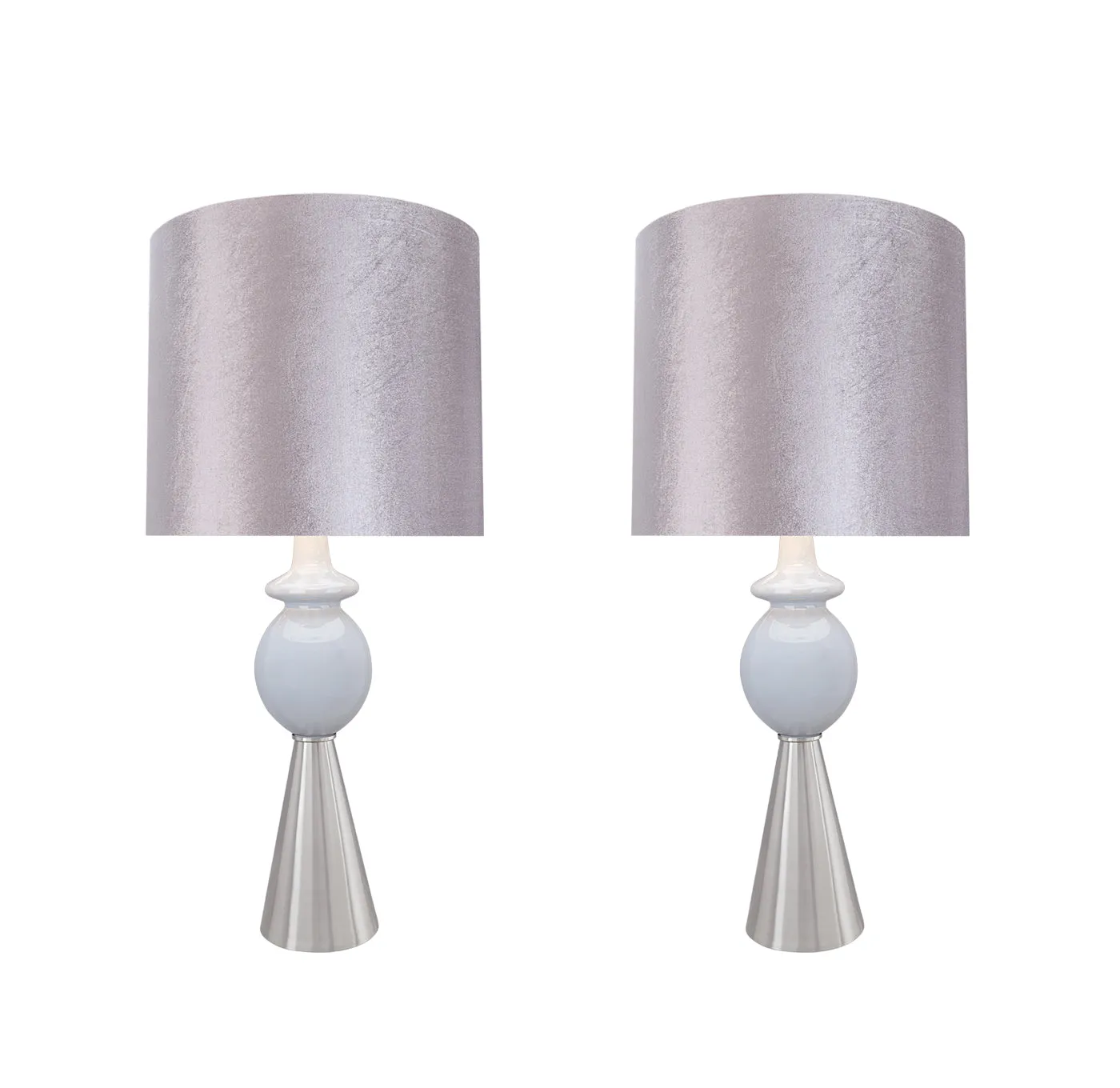 # 40162-12, Two Pack Set – 38" High Transitional Metal Table Lamp, Satin Nickel Finish and Drum Shaped Lamp Shade in Silver, 17" Wide