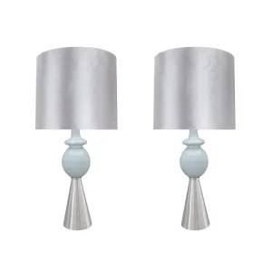 # 40162-12, Two Pack Set – 38" High Transitional Metal Table Lamp, Satin Nickel Finish and Drum Shaped Lamp Shade in Silver, 17" Wide