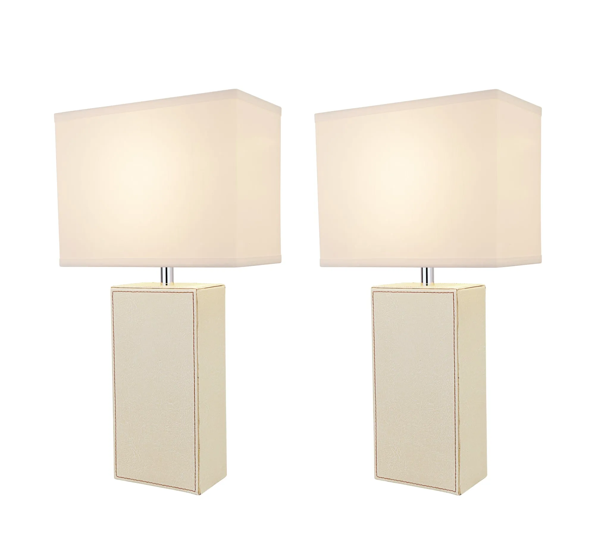 # 40177-12, Two Pack Set - 21-1/4" High Transitional Ivory Faux Leather Table lamp and Hardback Rectangular Shaped Lamp Shade in Off White, 11" Wide