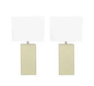 # 40177-12, Two Pack Set - 21-1/4" High Transitional Ivory Faux Leather Table lamp and Hardback Rectangular Shaped Lamp Shade in Off White, 11" Wide