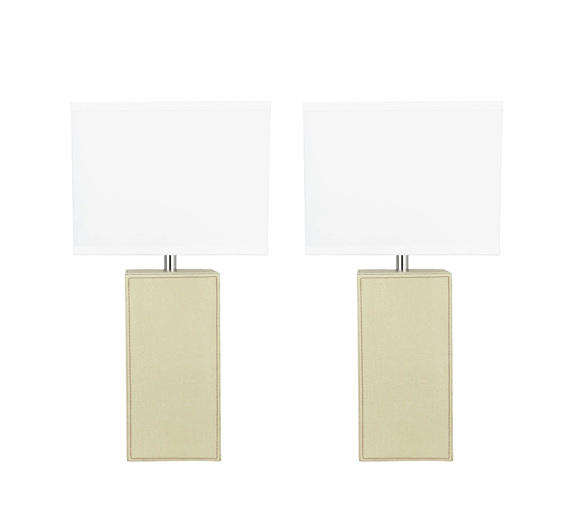 # 40177-12, Two Pack Set - 21-1/4" High Transitional Ivory Faux Leather Table lamp and Hardback Rectangular Shaped Lamp Shade in Off White, 11" Wide