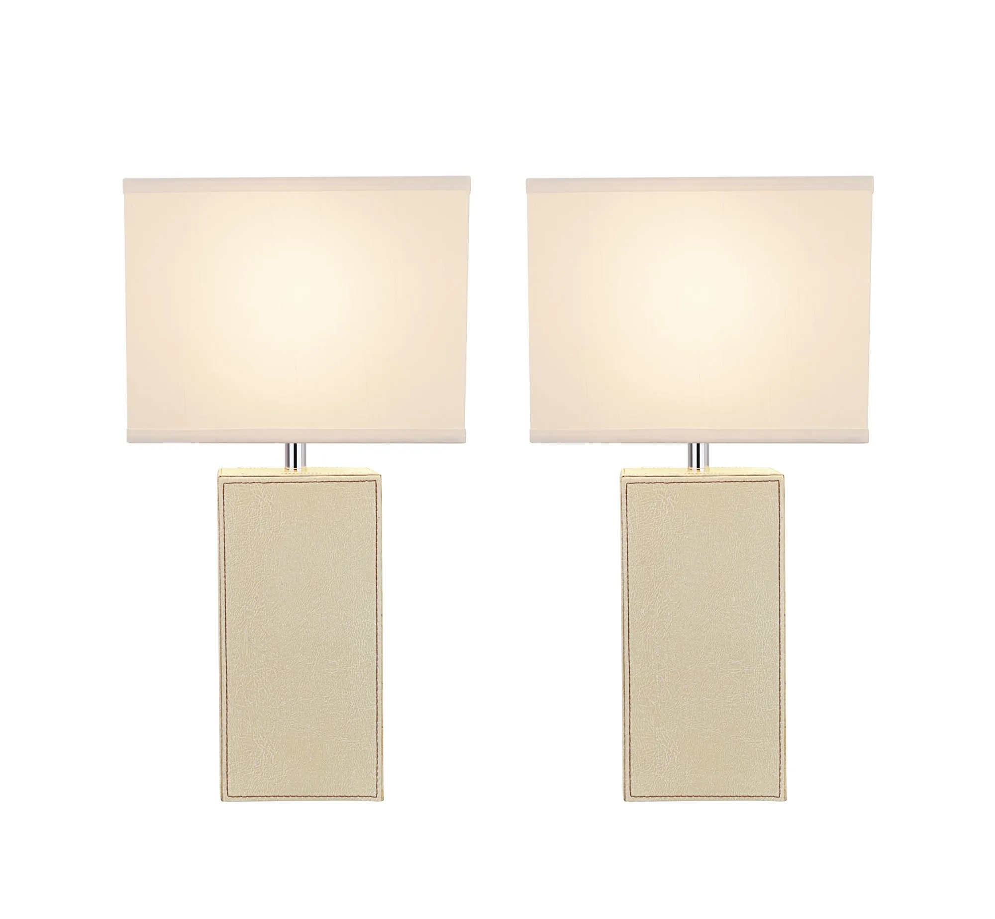 # 40177-12, Two Pack Set - 21-1/4" High Transitional Ivory Faux Leather Table lamp and Hardback Rectangular Shaped Lamp Shade in Off White, 11" Wide