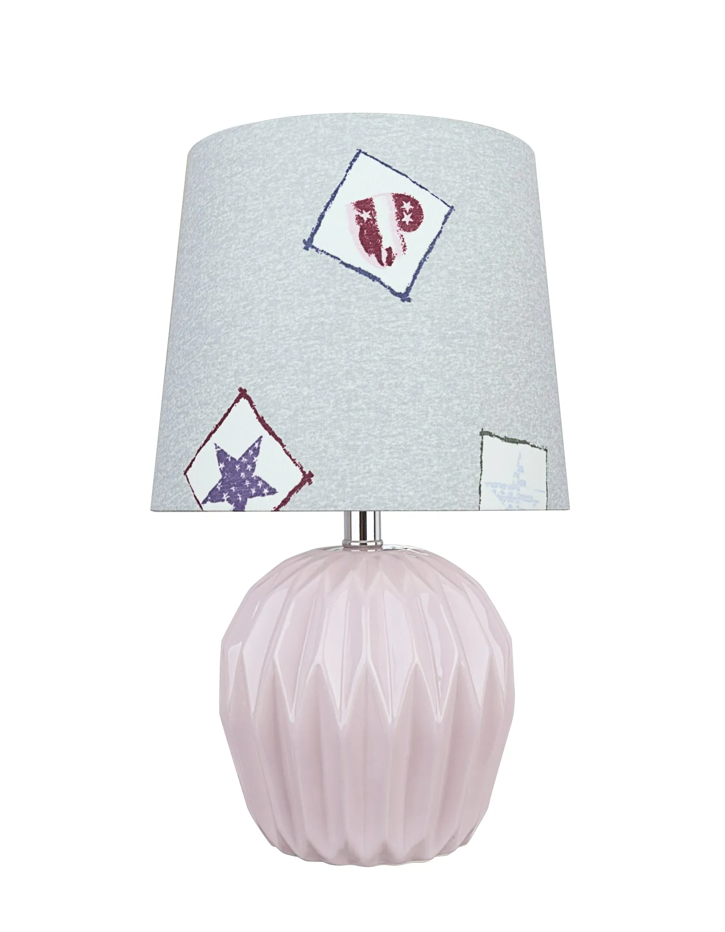 # 40183-11, 14-1/4" High Transitional Ceramic Table Lamp, Light Purple and Hardback Empire Shaped Lamp Shade in Light Blue, 8" Wide