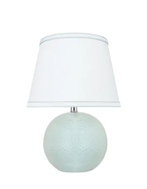 # 40193-11, 15" High Transitional Ceramic Table Lamp, Green/Blue and Hardback Empire Shaped Lamp Shade in White, 10" Wide