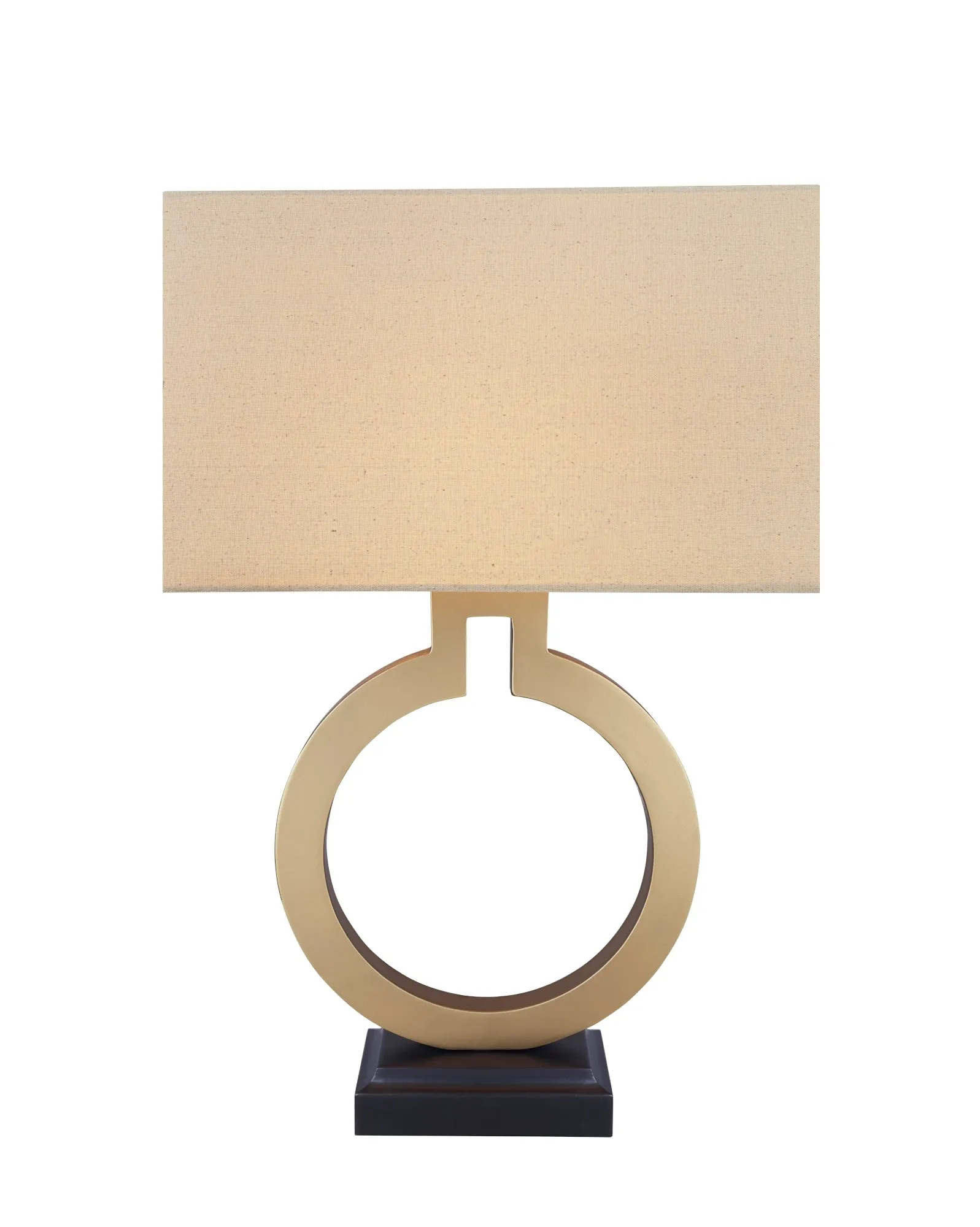 # 40202-11, 27" High Transitional Metal Table Lamp, Gold and Hardback Rectangular Shaped Lamp Shade in Khaki, 16" Wide