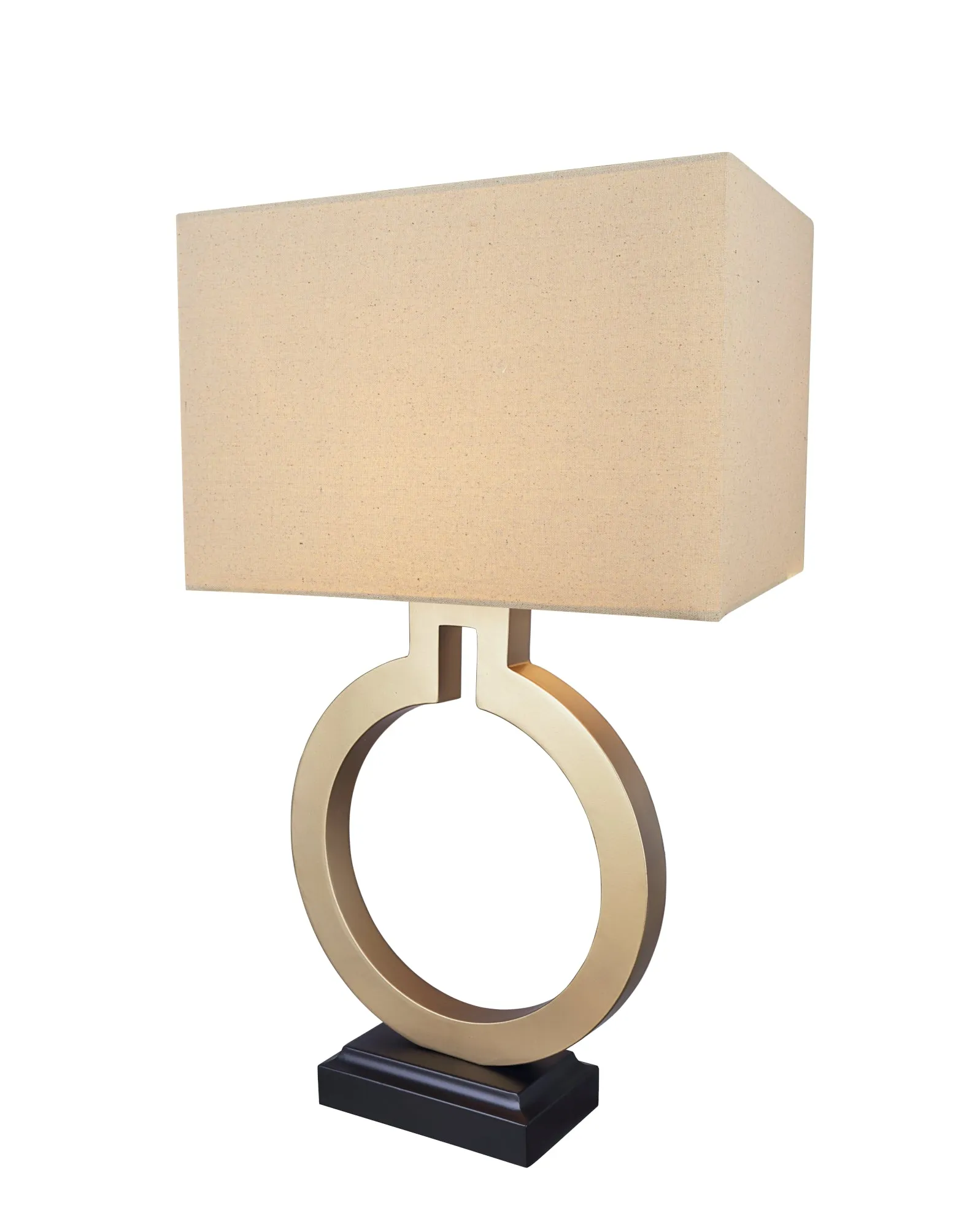 # 40202-11, 27" High Transitional Metal Table Lamp, Gold and Hardback Rectangular Shaped Lamp Shade in Khaki, 16" Wide