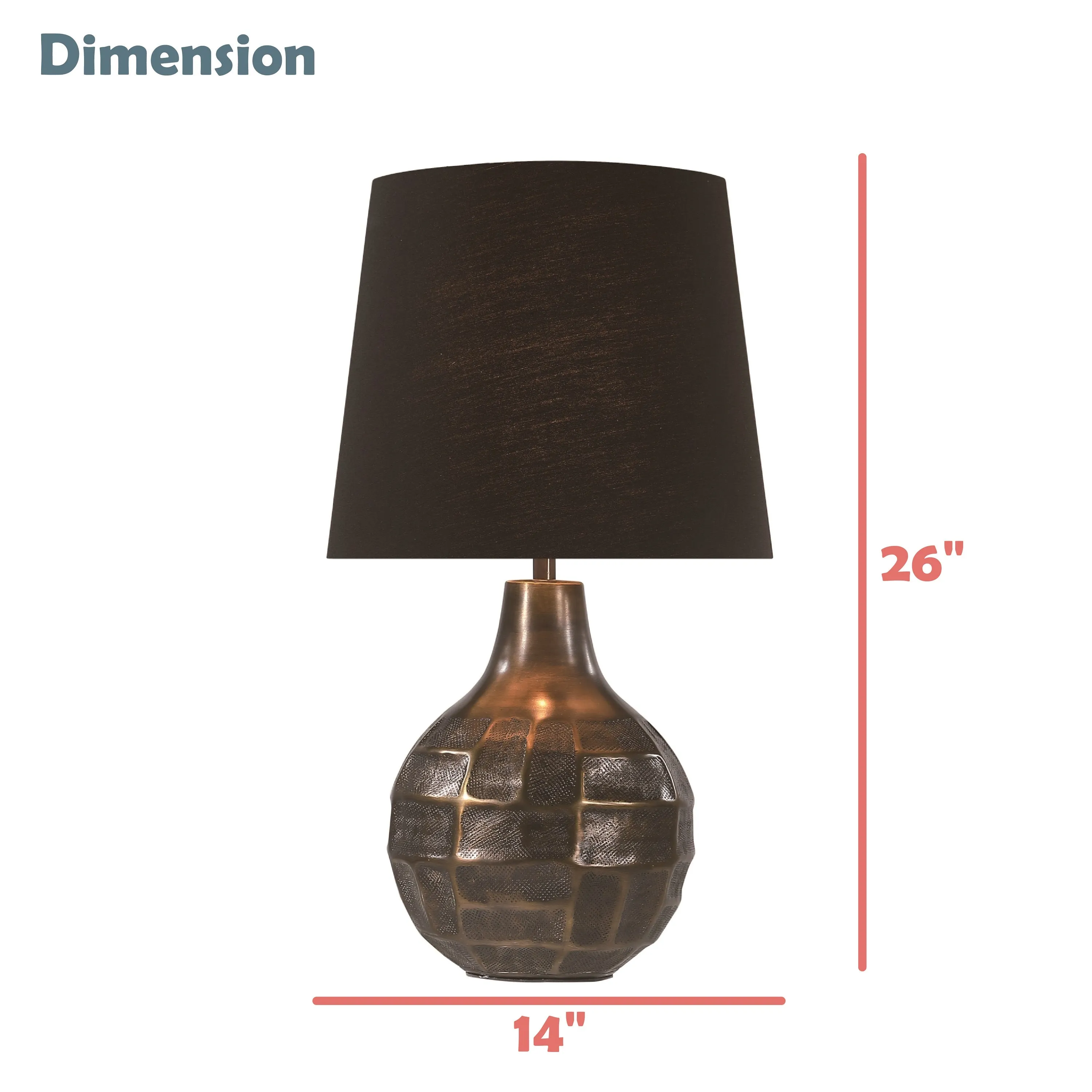 # 40213-11, 26" High Transitional Metal Table Lamp, Antique Brass Finish and Empire Shaped Lamp Shade in Black, 14" Wide