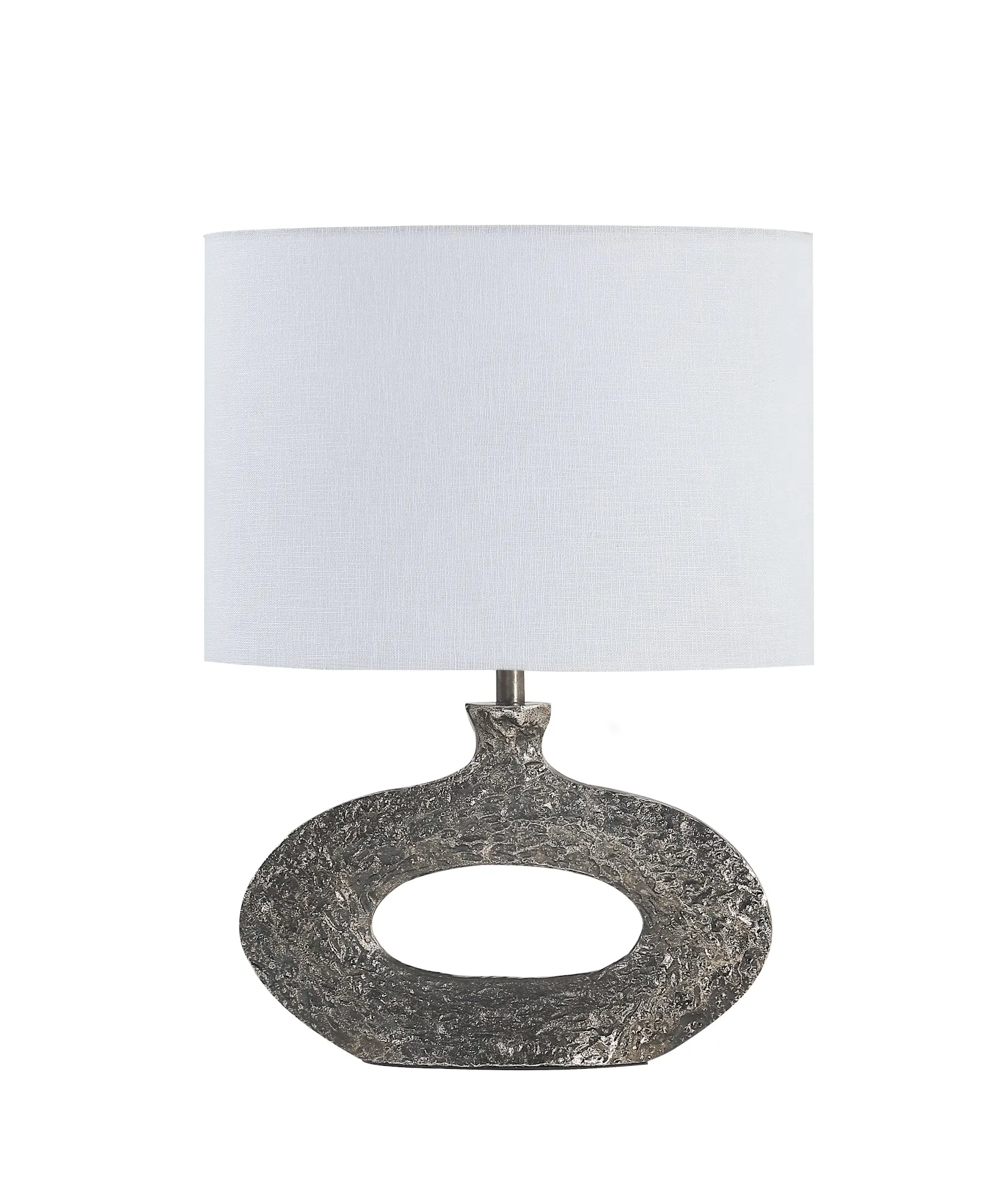 # 40215-11, 19" High Transitional Metal Table Lamp, Antique Brass Finish and Oval Shaped Lamp Shade in White, 15" Wide