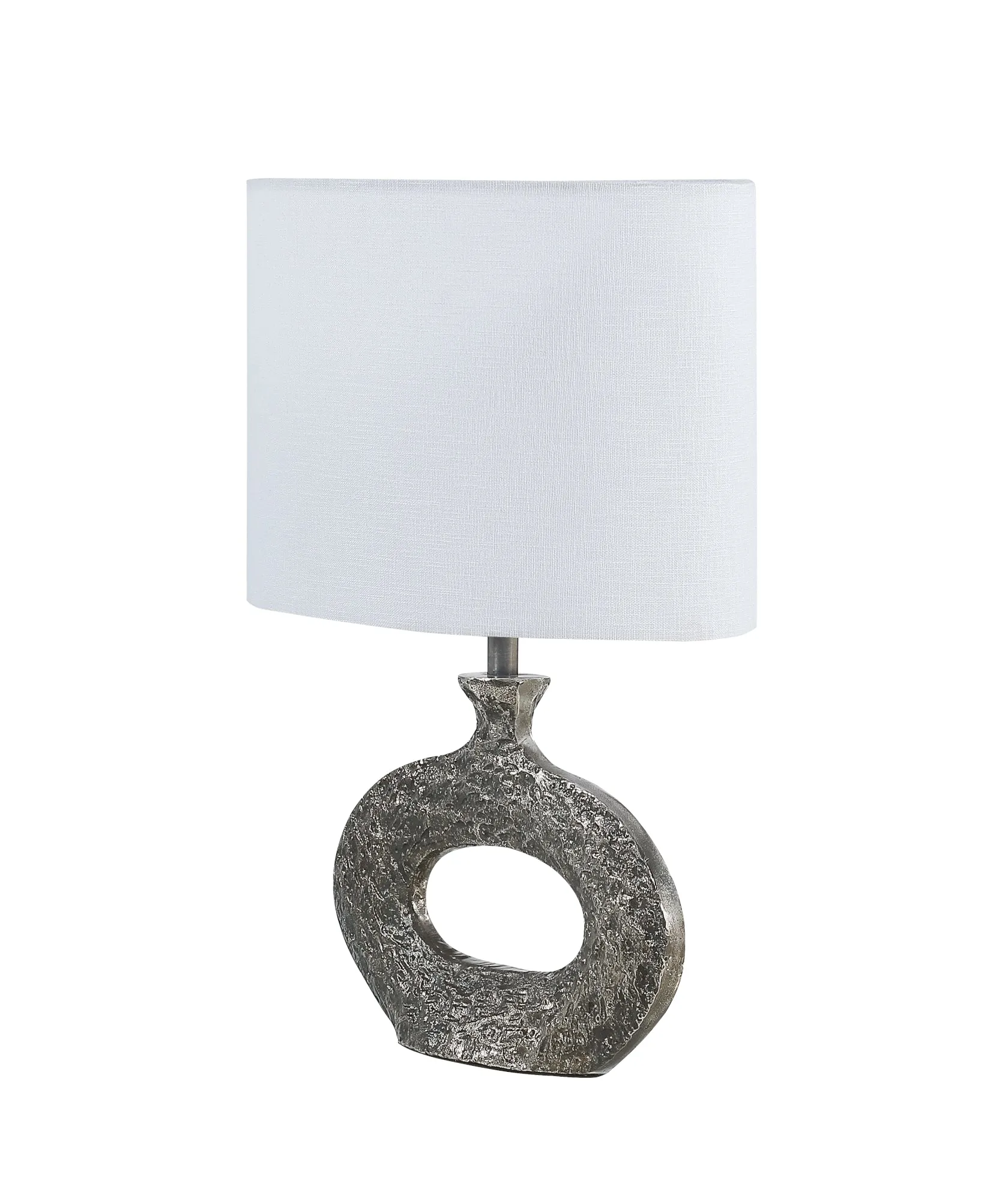 # 40215-11, 19" High Transitional Metal Table Lamp, Antique Brass Finish and Oval Shaped Lamp Shade in White, 15" Wide