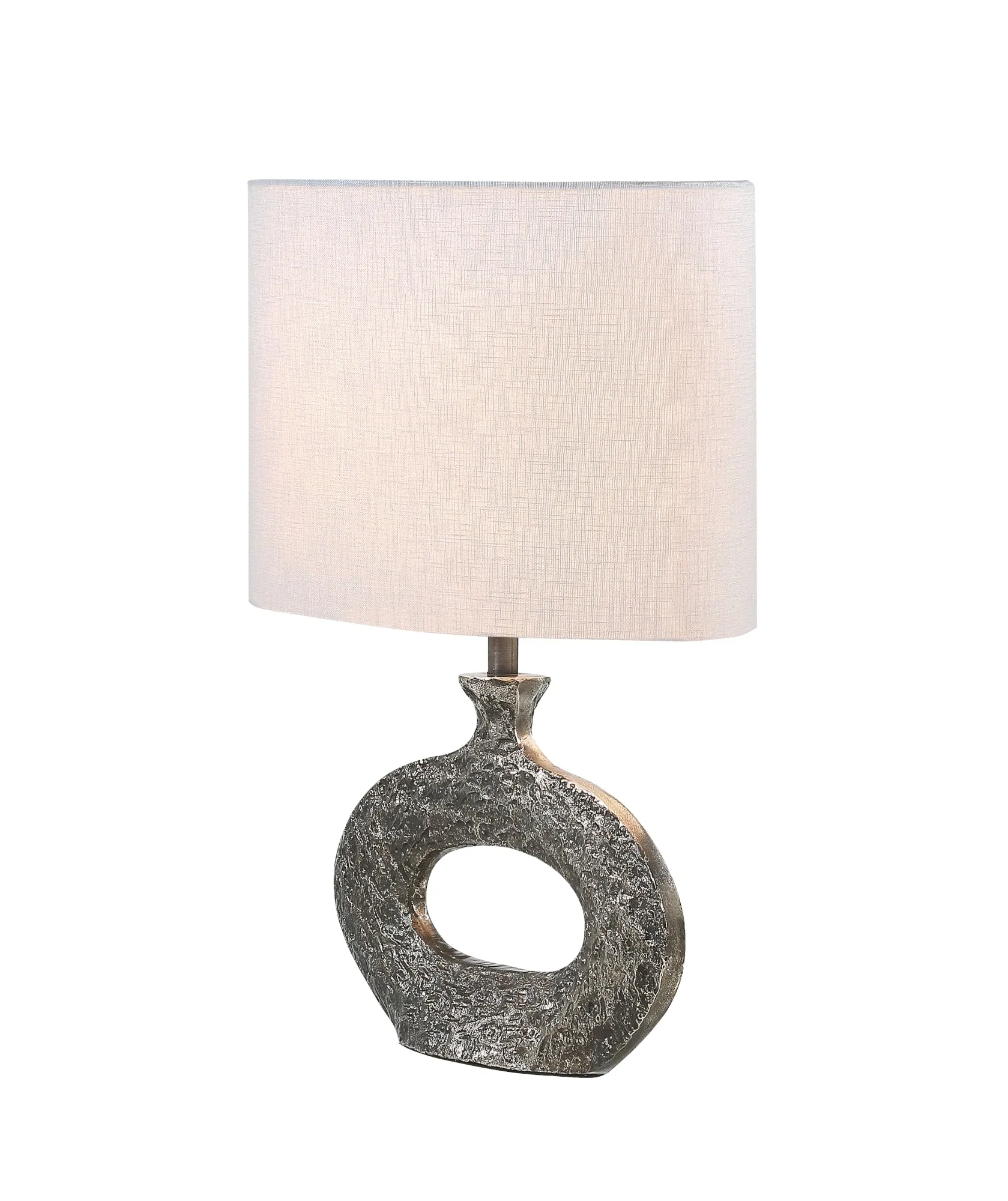 # 40215-11, 19" High Transitional Metal Table Lamp, Antique Brass Finish and Oval Shaped Lamp Shade in White, 15" Wide