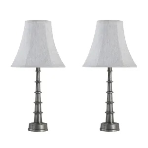 # 40219-12, Two Pack - 28 1/2" High Transitional Metal Table Lamp, Antique Raw Nickel Finish and Bell Shaped Lamp Shade in Beige, 13" Wide