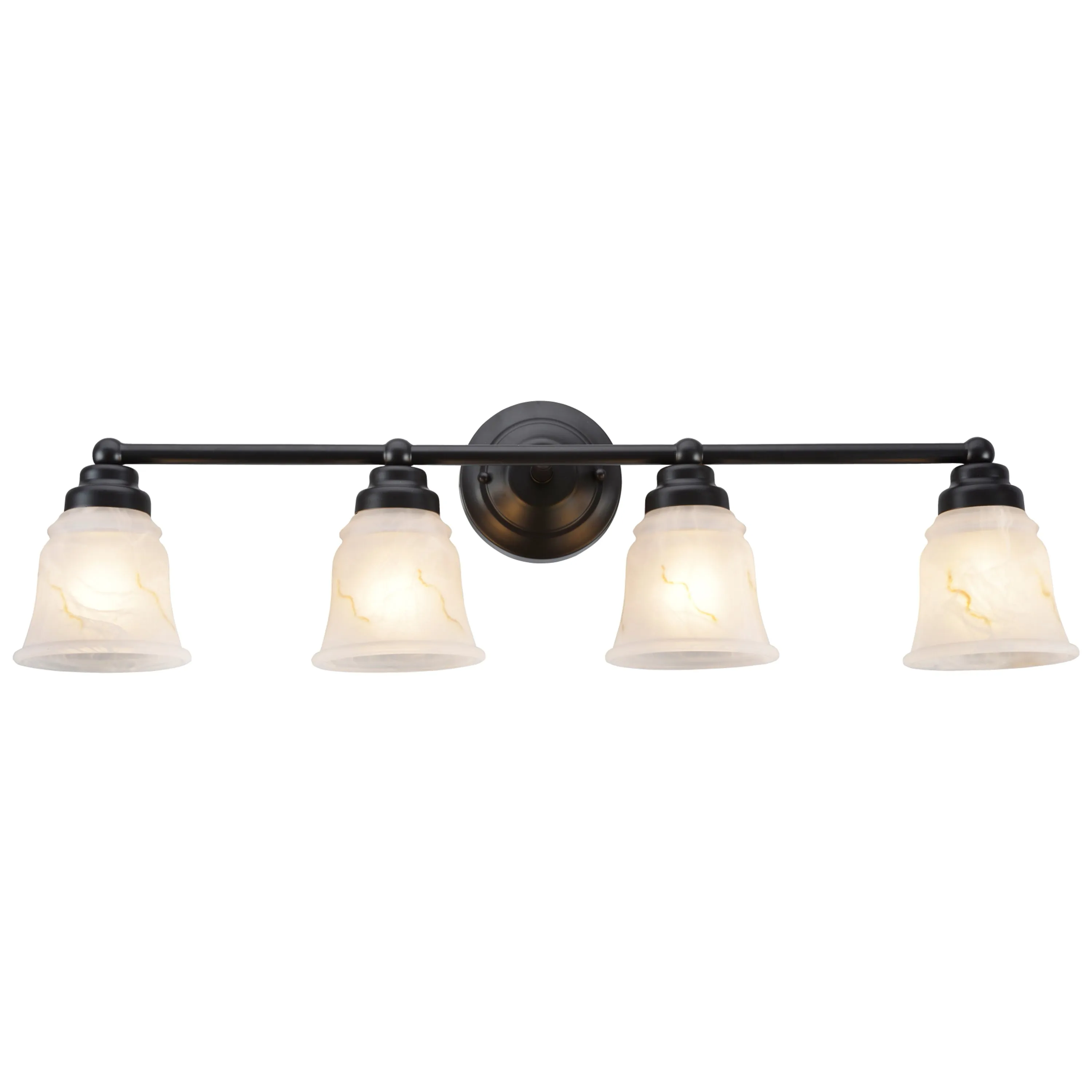 # 62011-2 Four-Light Metal Bathroom Vanity Wall Light Fixture, 4 3/4" W, Transitional Design, Bronze with Faux Alabaster Glass