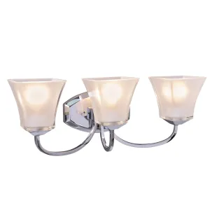 # 62132 Three-Light Metal Bathroom Vanity Wall Light Fixture, 21 1/4" Wide, Transitional Design in Chrome with Frosted Glass Shade