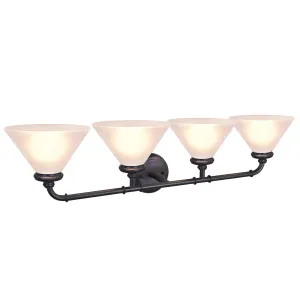 # 62148 Four-Light Metal Bathroom Vanity Wall Light Fixture, 6-1/2" Wide, Transitional Design in Oil Rubbed Bronze with Frosted Glass Shade