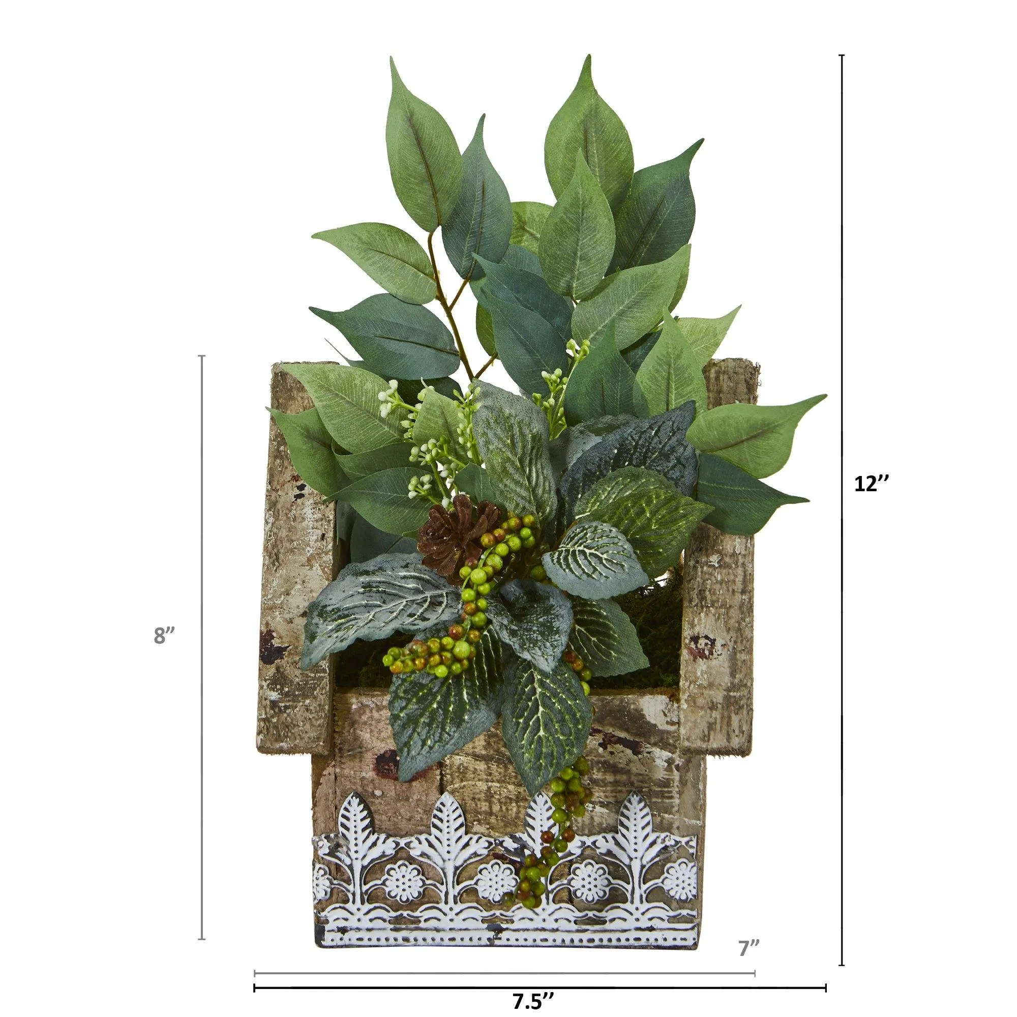 12” Mixed Ficus and Fittonia Artificial Plant in Hanging Floral Design House Planter