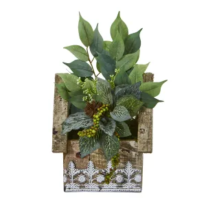 12” Mixed Ficus and Fittonia Artificial Plant in Hanging Floral Design House Planter