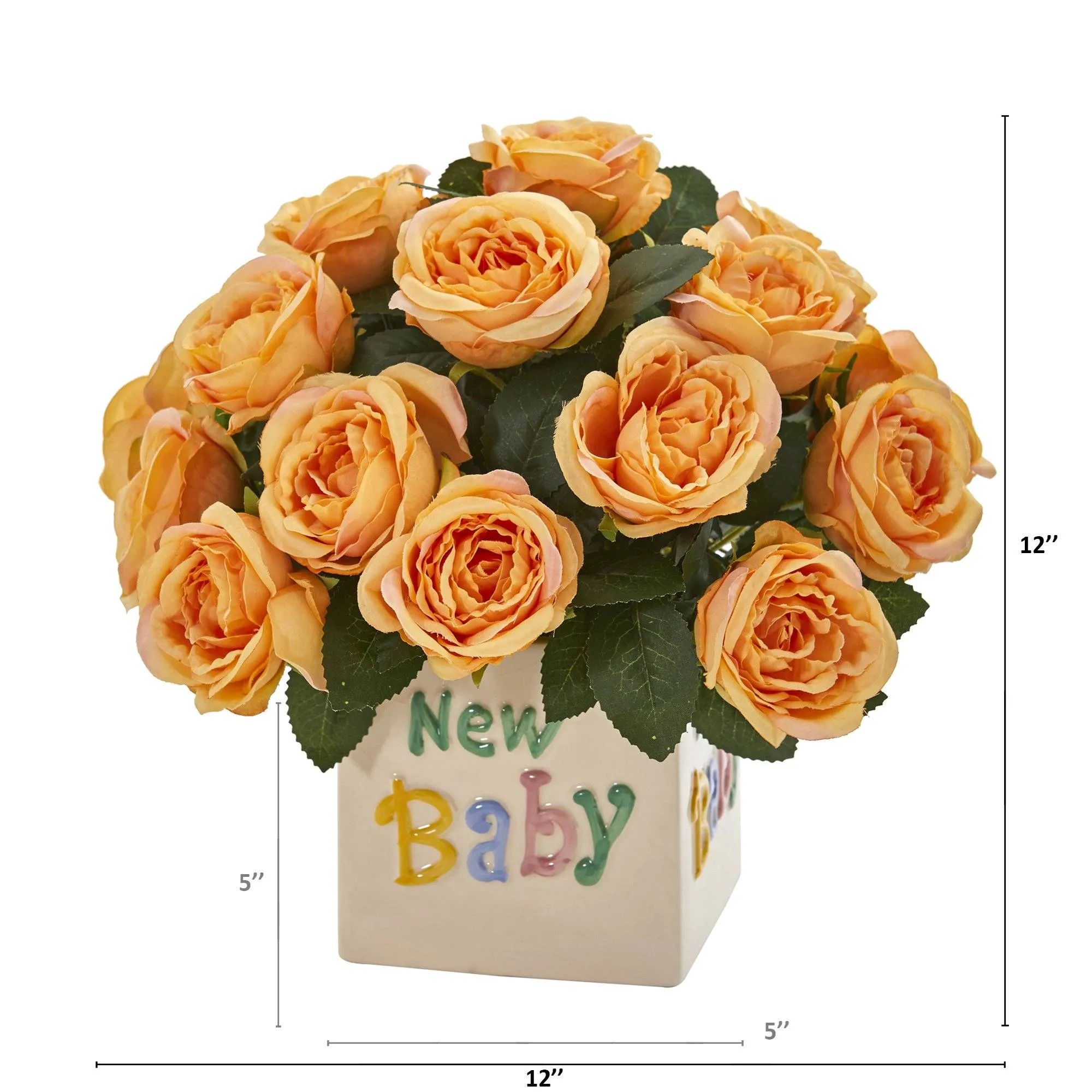 12” Rose Artificial Arrangement “New Baby” Vase