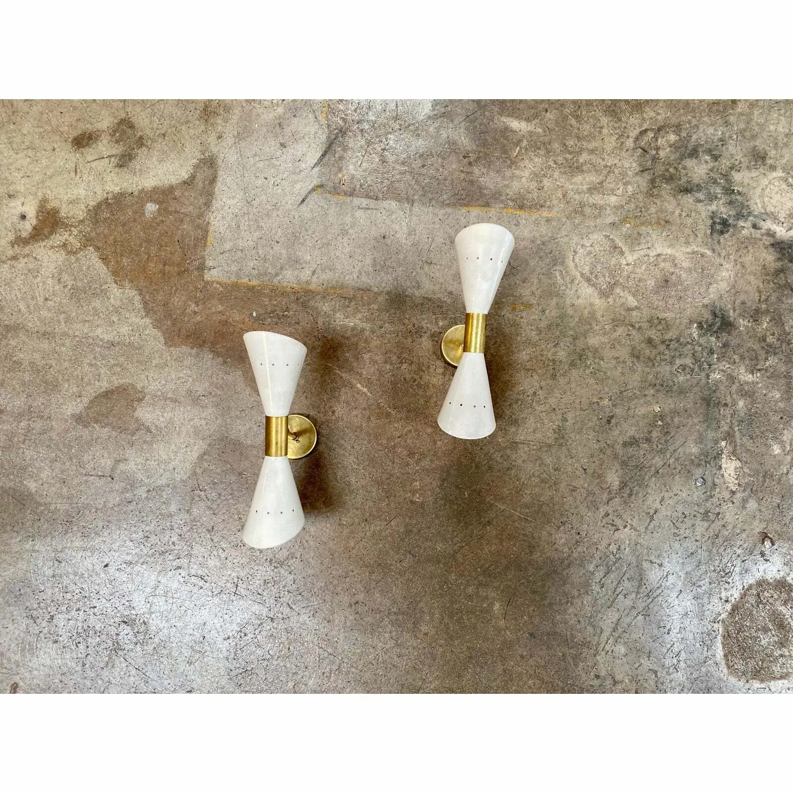 1960 's Italian Sconces in Brass Stilnovo Lamps Ceiling Wall Fixture Light White