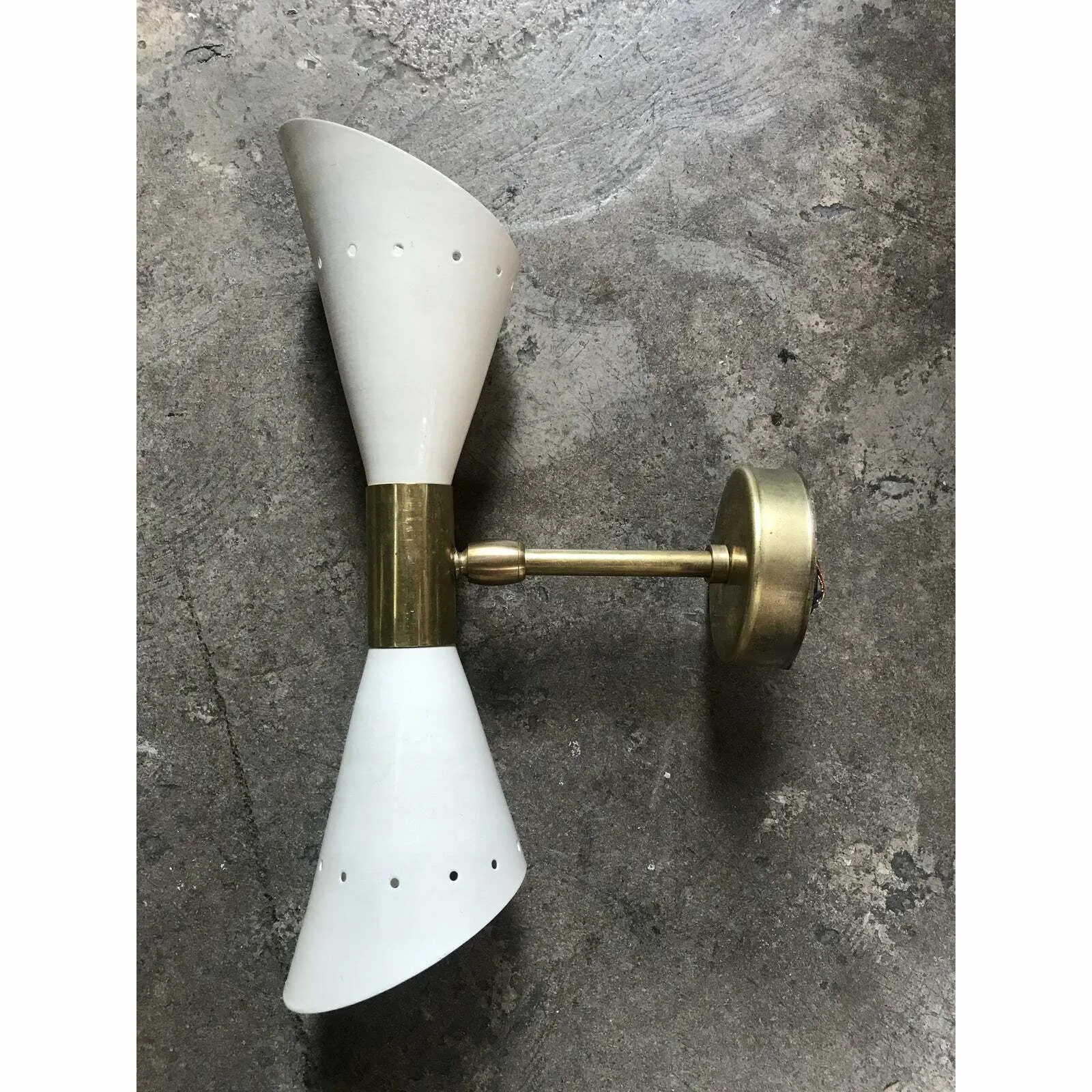 1960 's Italian Sconces in Brass Stilnovo Lamps Ceiling Wall Fixture Light White