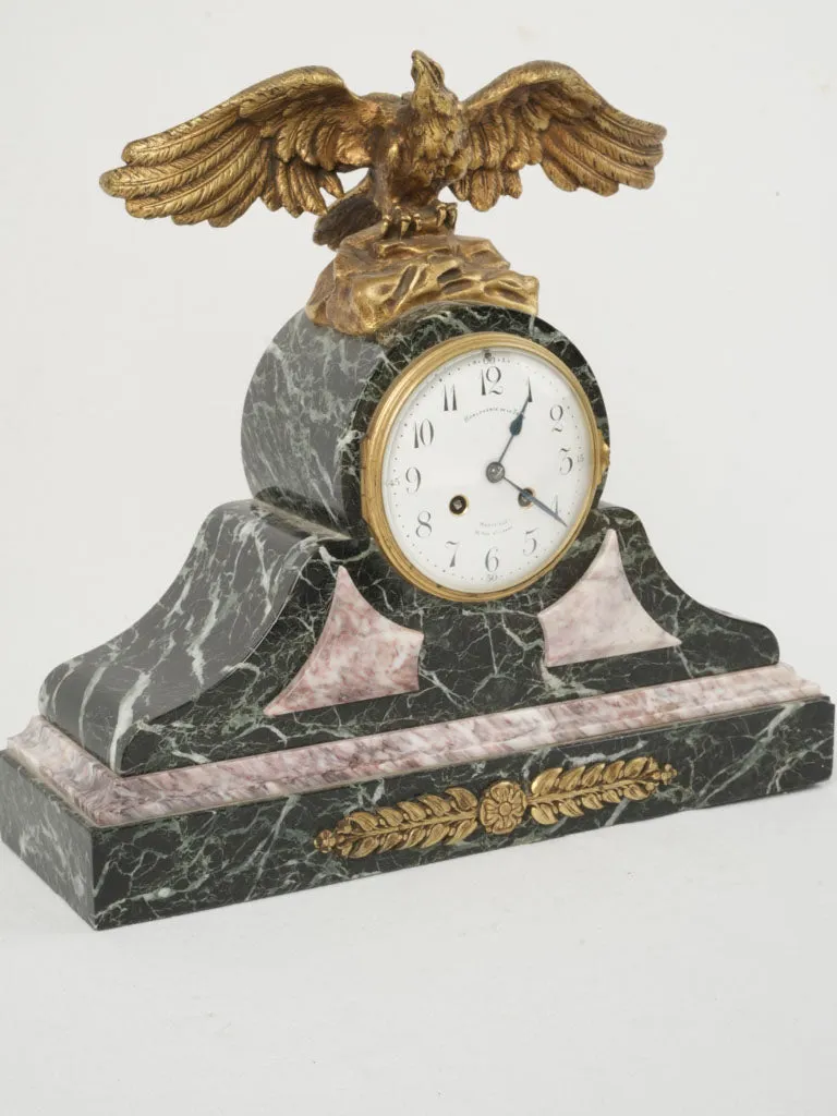 19th Century Marble Mantel Clock w/ Bronze Eagle 15¼"