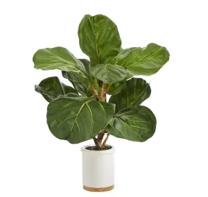 21" Artificial Fiddle Leaf Tree in White Ceramic Planter - Low Maintenance, Life-Like & Vibrant Silk Trees For Busy People.