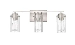 3 Lamps Serena Vanity Light - Brushed Nickel - Clear Ribbed Glass - 21.5in. Wide