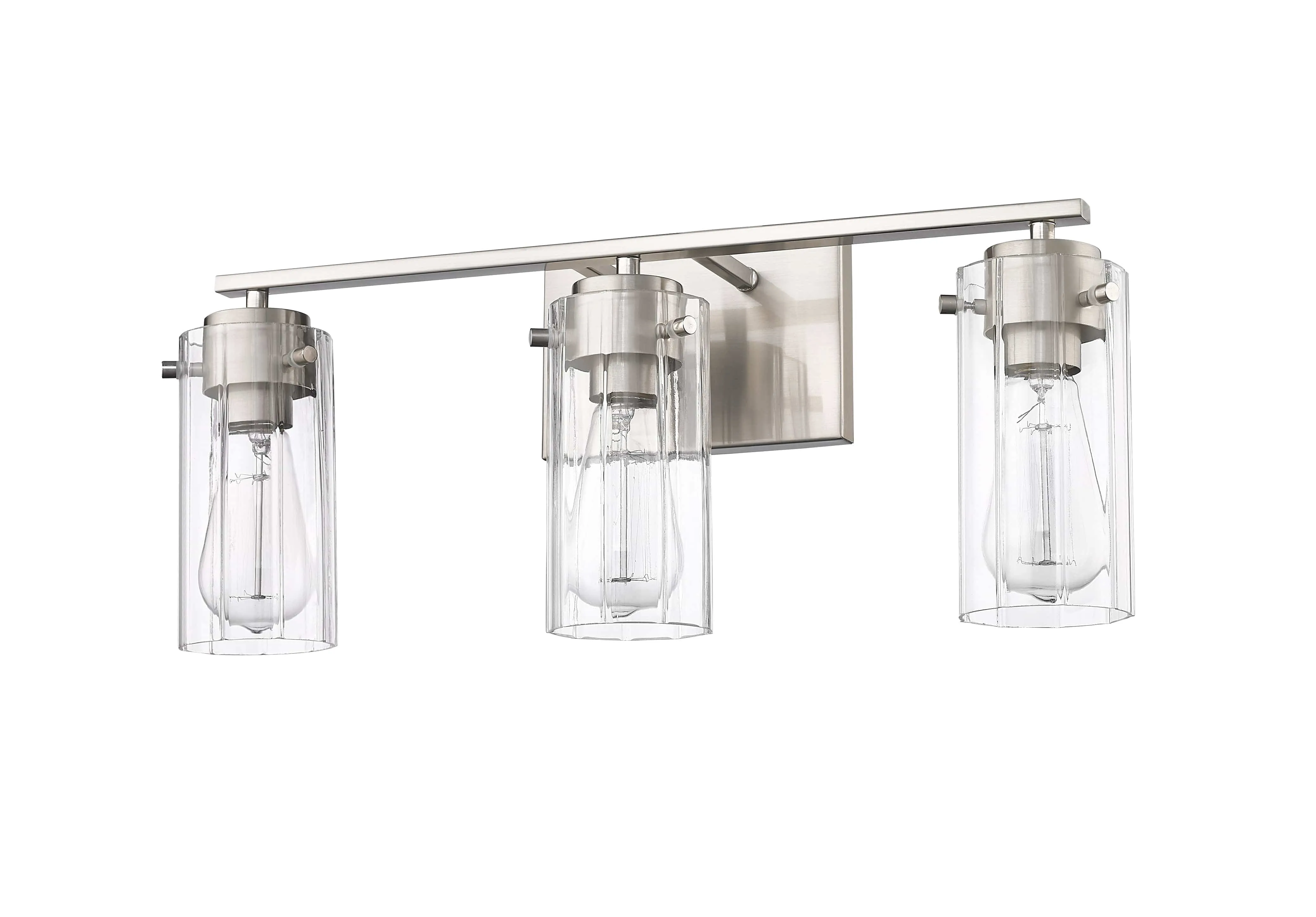 3 Lamps Serena Vanity Light - Brushed Nickel - Clear Ribbed Glass - 21.5in. Wide