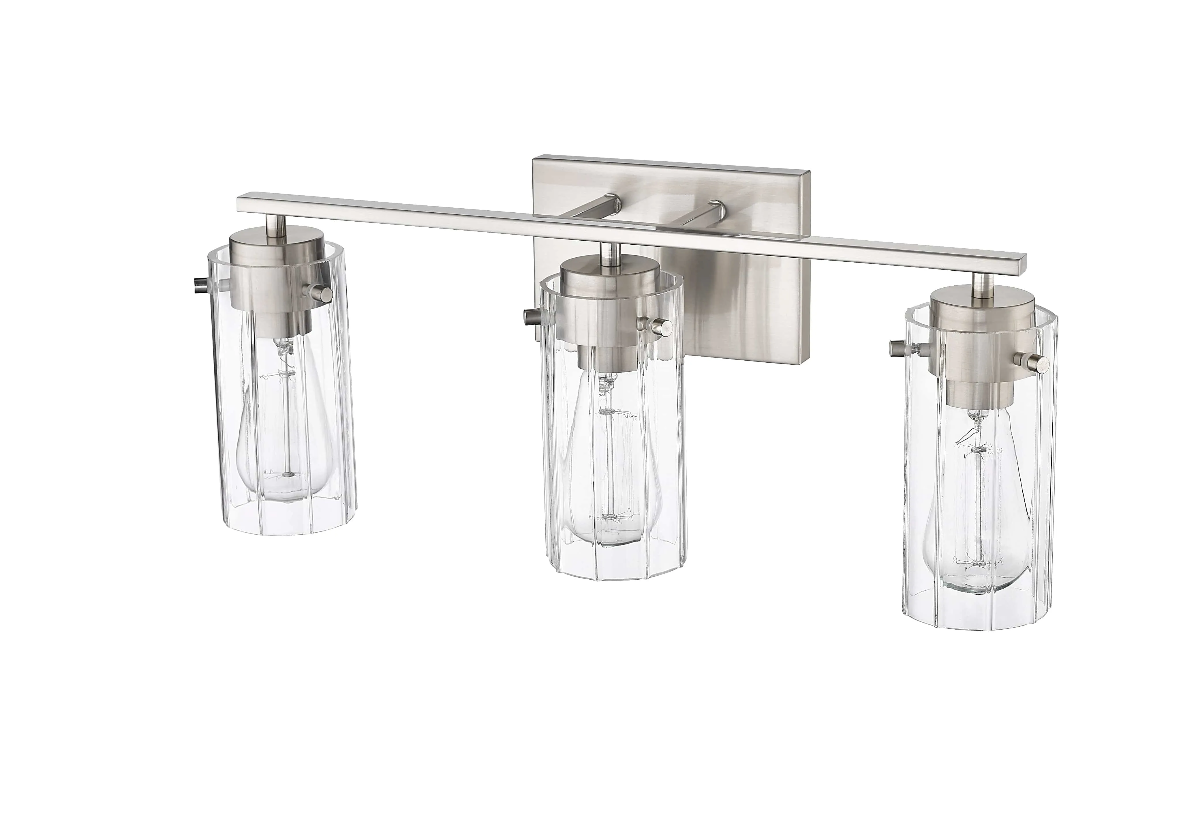 3 Lamps Serena Vanity Light - Brushed Nickel - Clear Ribbed Glass - 21.5in. Wide