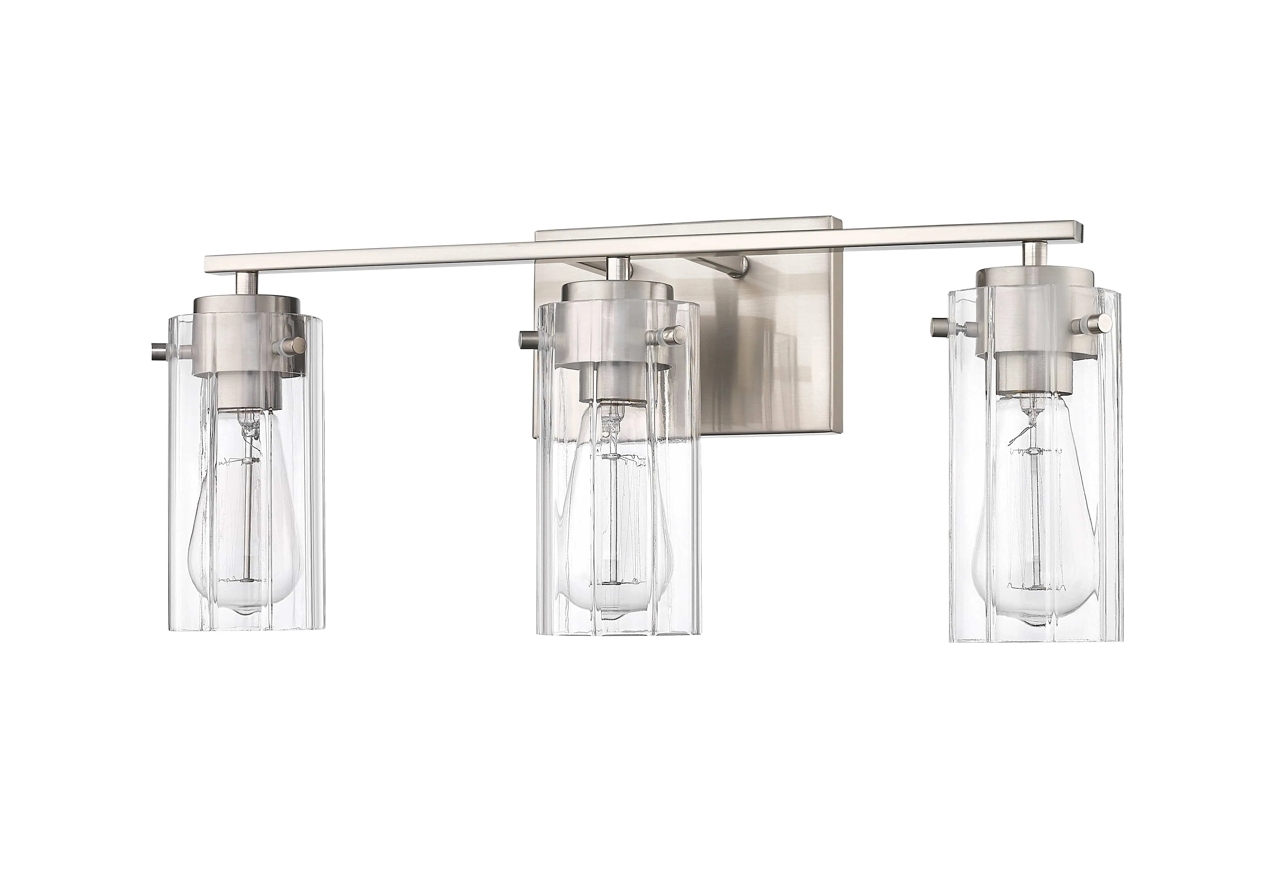 3 Lamps Serena Vanity Light - Brushed Nickel - Clear Ribbed Glass - 21.5in. Wide