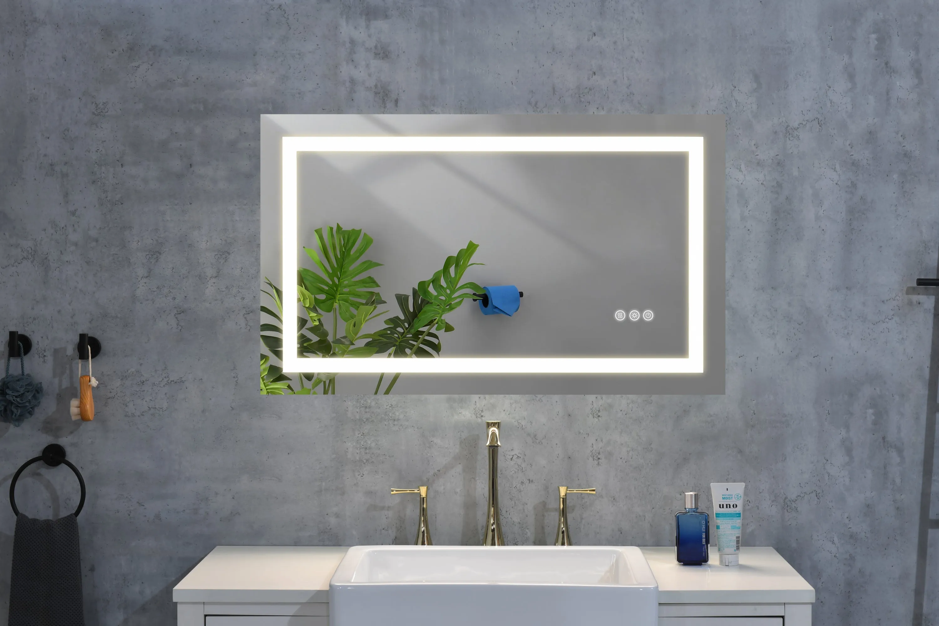 36*28LED Lighted Bathroom Wall Mounted Mirror with High Lumen Anti-Fog Separately Control Dimmer Function