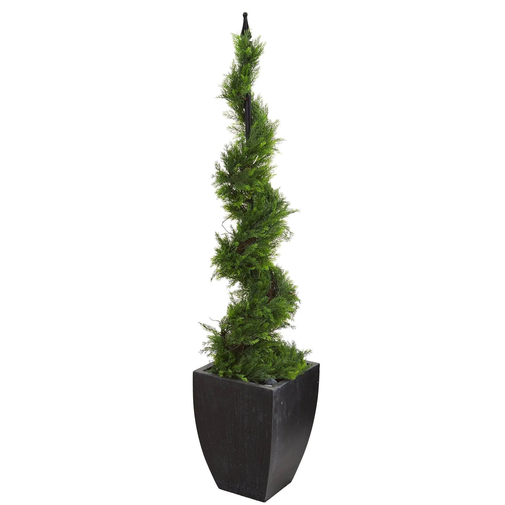 5’ Cypress Artificial Spiral Topiary Tree in Black Planter