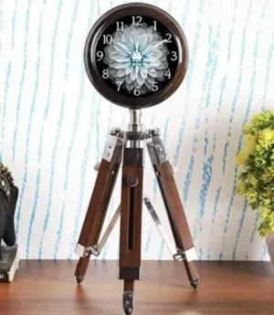 AHSKY Home Décor Solid Wooden Table Clock with Tripod Stand Round Shape Numeric Number Antique Design Table Clock for Office, Hotel, Hallway Dining & Living Room