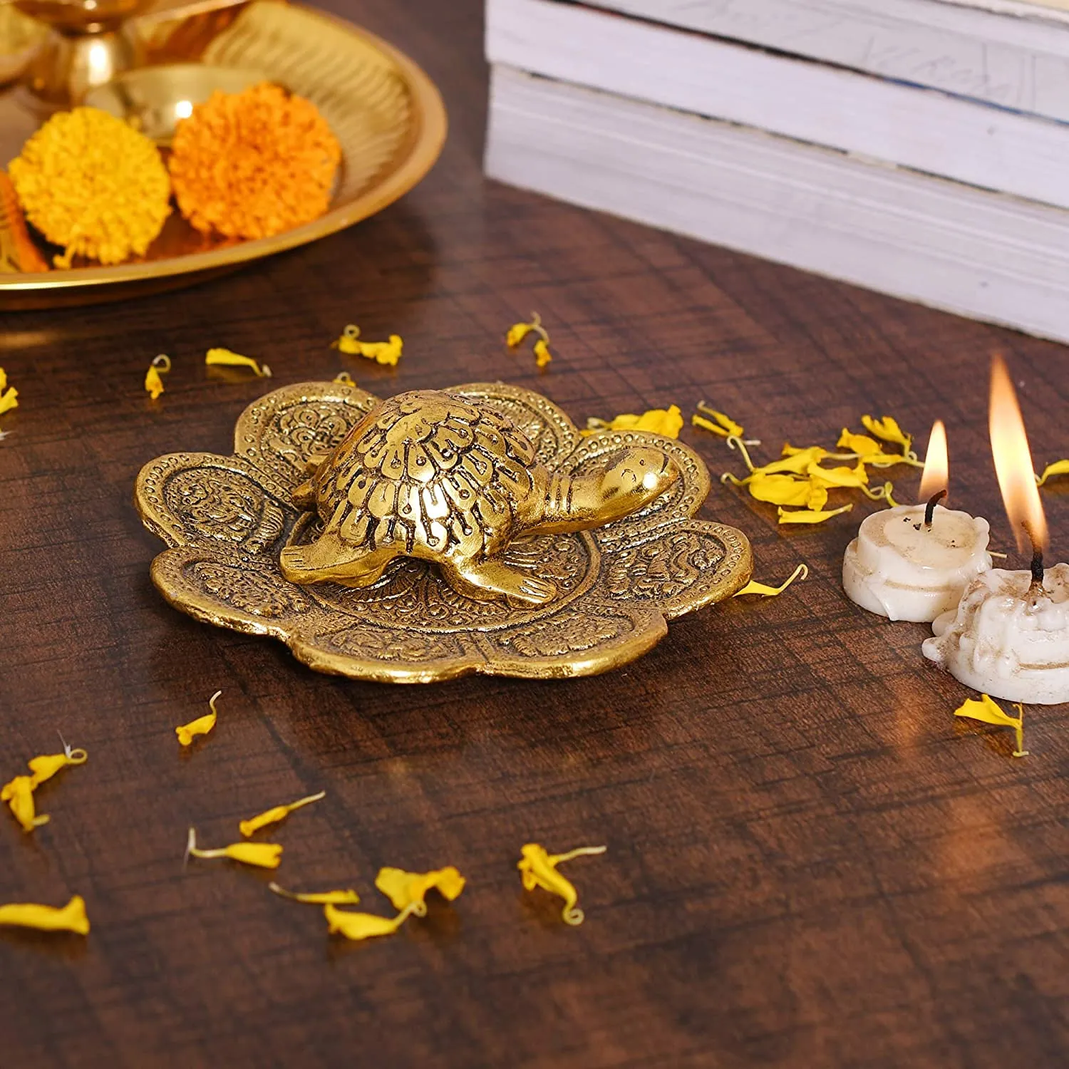 Amazon Brand - Umi Metal Feng Shui Tortoise On Plate Showpiece - Gold Tortoise for Good Luck Money - Best Gift for Career and Good Luck Vastu - Gift for Girlfriend Her Him Mom Dad.