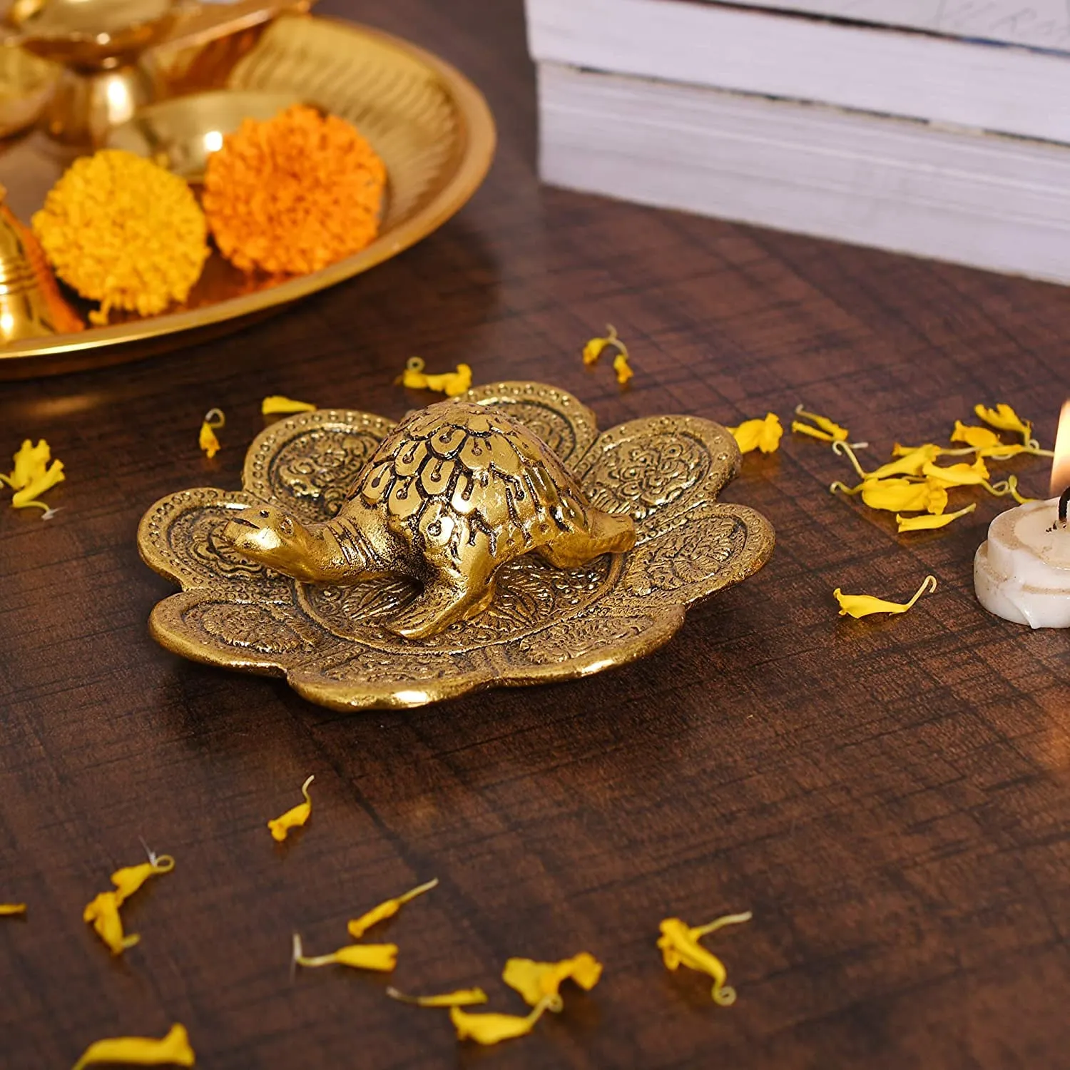 Amazon Brand - Umi Metal Feng Shui Tortoise On Plate Showpiece - Gold Tortoise for Good Luck Money - Best Gift for Career and Good Luck Vastu - Gift for Girlfriend Her Him Mom Dad.