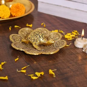 Amazon Brand - Umi Metal Feng Shui Tortoise On Plate Showpiece - Gold Tortoise for Good Luck Money - Best Gift for Career and Good Luck Vastu - Gift for Girlfriend Her Him Mom Dad.