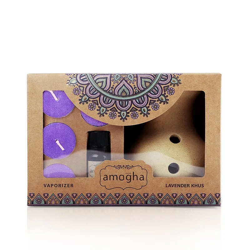 Amogha Fragrance Vaporizer With 4 Tealights and 10ml Oil | Multiple Fragnance  | Single | 8 x 5 x 5 inches