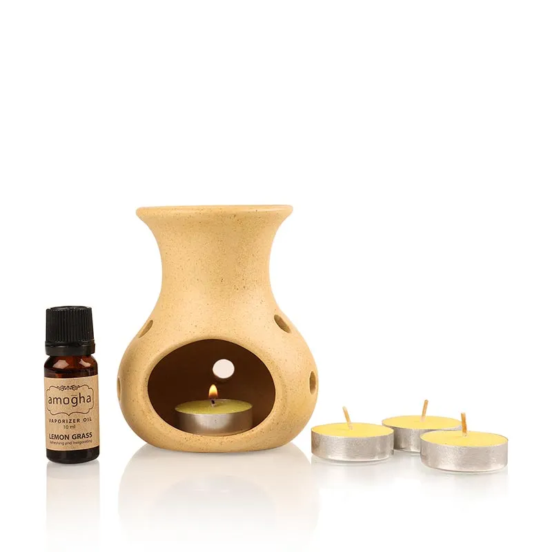 Amogha Fragrance Vaporizer With 4 Tealights and 10ml Oil | Multiple Fragnance  | Single | 8 x 5 x 5 inches